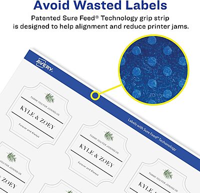 Avery Glossy Clear Square Scalloped Labels, Sure Feed Technology, 1-5/8" x 1-5/8"