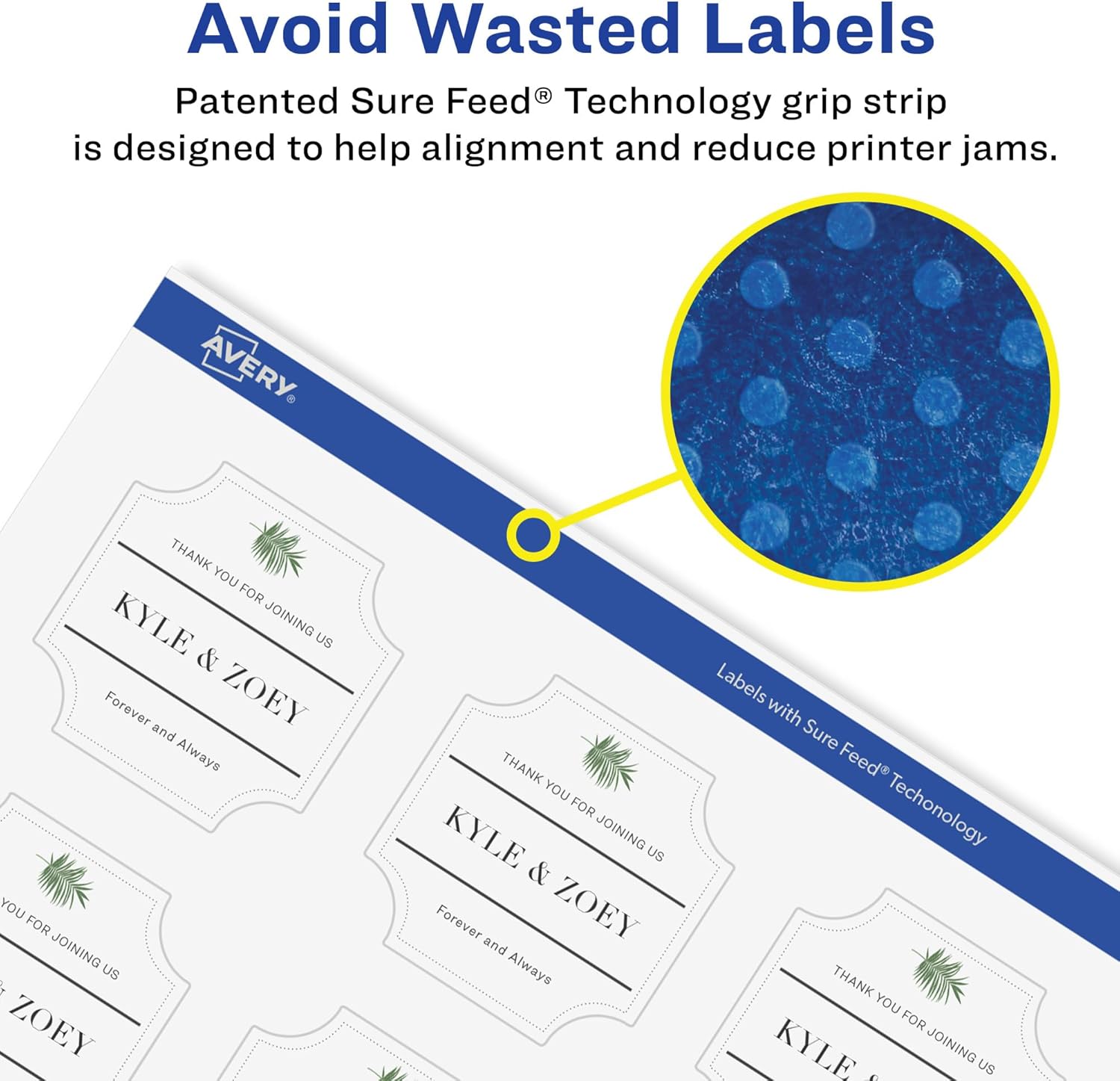 Avery Glossy Clear Square Scalloped Labels, Sure Feed Technology, 1-5/8" x 1-5/8"