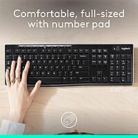 Logitech K270 Wireless Keyboard for Windows, 2.4 GHz Wireless, Full-Size, Number Pad, 8 Multimedia Keys, 2-Year Battery Life, Compatible with PC, Laptop, Black Black 1 Pack Keyboard