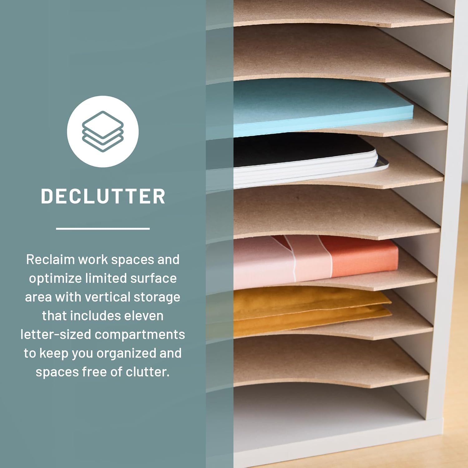 Safco Vertical Literature Organizer, 11-Compartment Wood Desktop Sorter