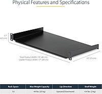 StarTech.com Universal Server Rack Shelf - Fixed Cantilever Tray for 19in Racks