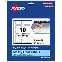 Avery Glossy Clear Rectangle Labels, 1.5 x 2.75, Sure Feed, Print-to-the-Edge