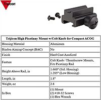 High Picatinny Mount w/Colt Knob for Compact ACOG