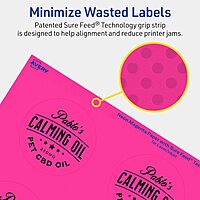 Avery Printable Round Labels, Sure Feed Technology, 2.75" Diameter, Neon Magenta Labels, Print-to-The-Edge, Laser/Inkjet Printable, 60 Total, Great for Soaps and Packaging 60 labels