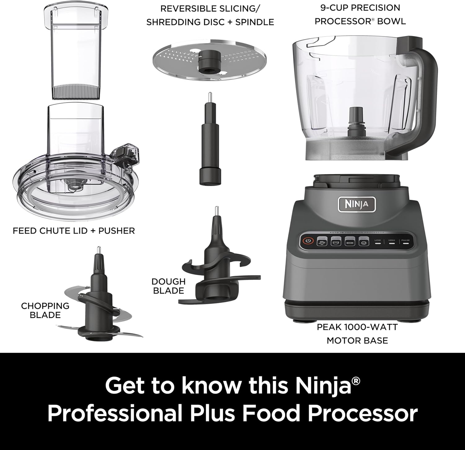 Ninja Food Processor, Professional Plus, 1000 Peak Watts, 4 Functions for Chopping, Slicing