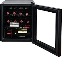 Avanti WBC16Z1B-IS Beverage Refrigerator and Wine Cooler with 15 Bottle/60 Can Capacity, Glass Door, 17-Inch Wide Freestanding, Adjustable Thermostat Control, 1.6-Cubic Feet, Cu.Ft, Black