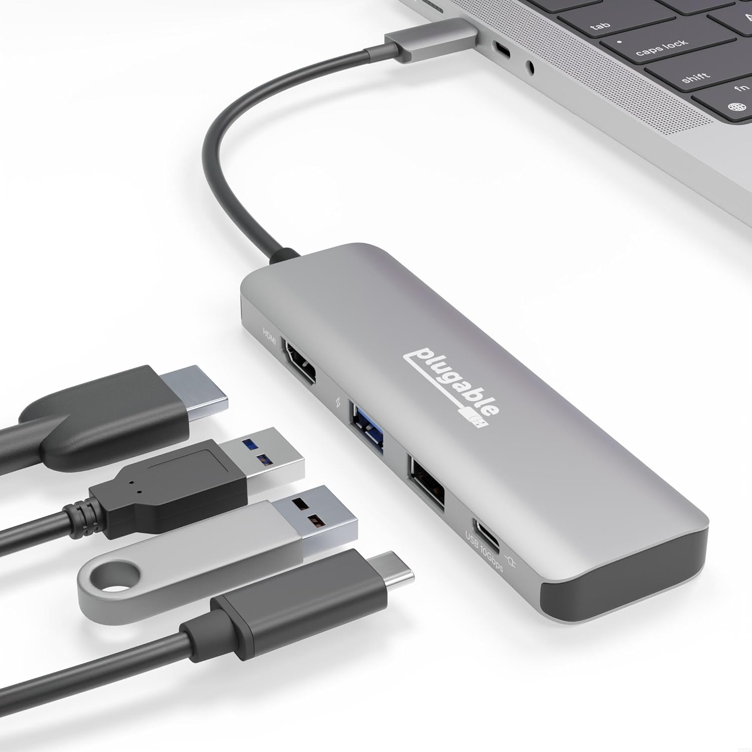Plugable USB C Hub Multiport Adapter, 4 in 1, 100W Pass Through Charging, USB C to HDMI 4K 60Hz