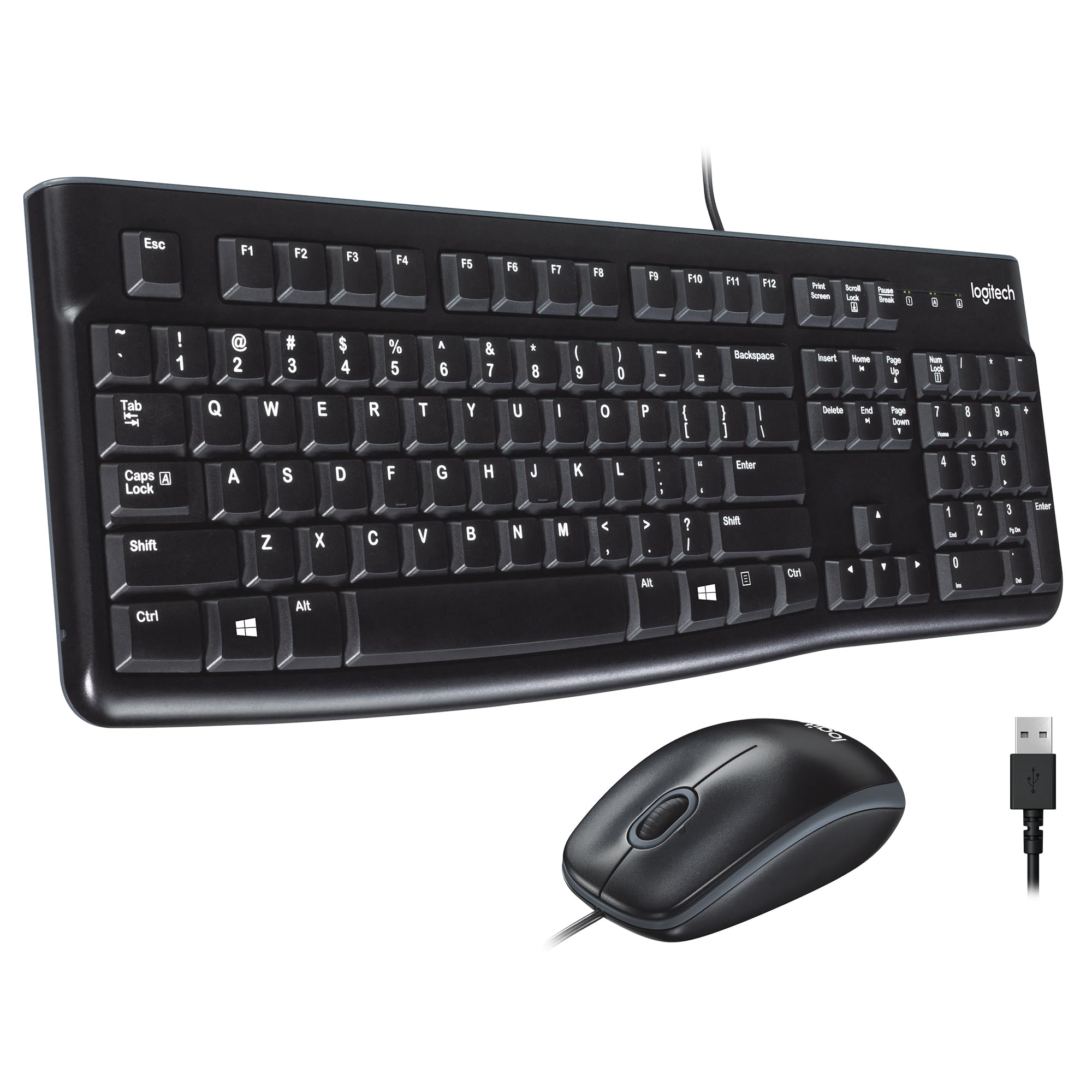 Logitech MK120 Wired Keyboard and Mouse Combo for Windows, Optical Wired Mouse, Full-Size, USB, Compatible with PC