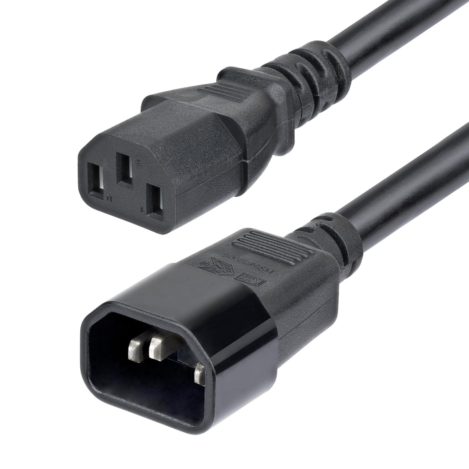 StarTech.com 15ft (4.5m) Power Extension Cord, C14 to C13, 15A 250V, 14AWG, AC Power Cable for PDU/Power Supply, UL Listed