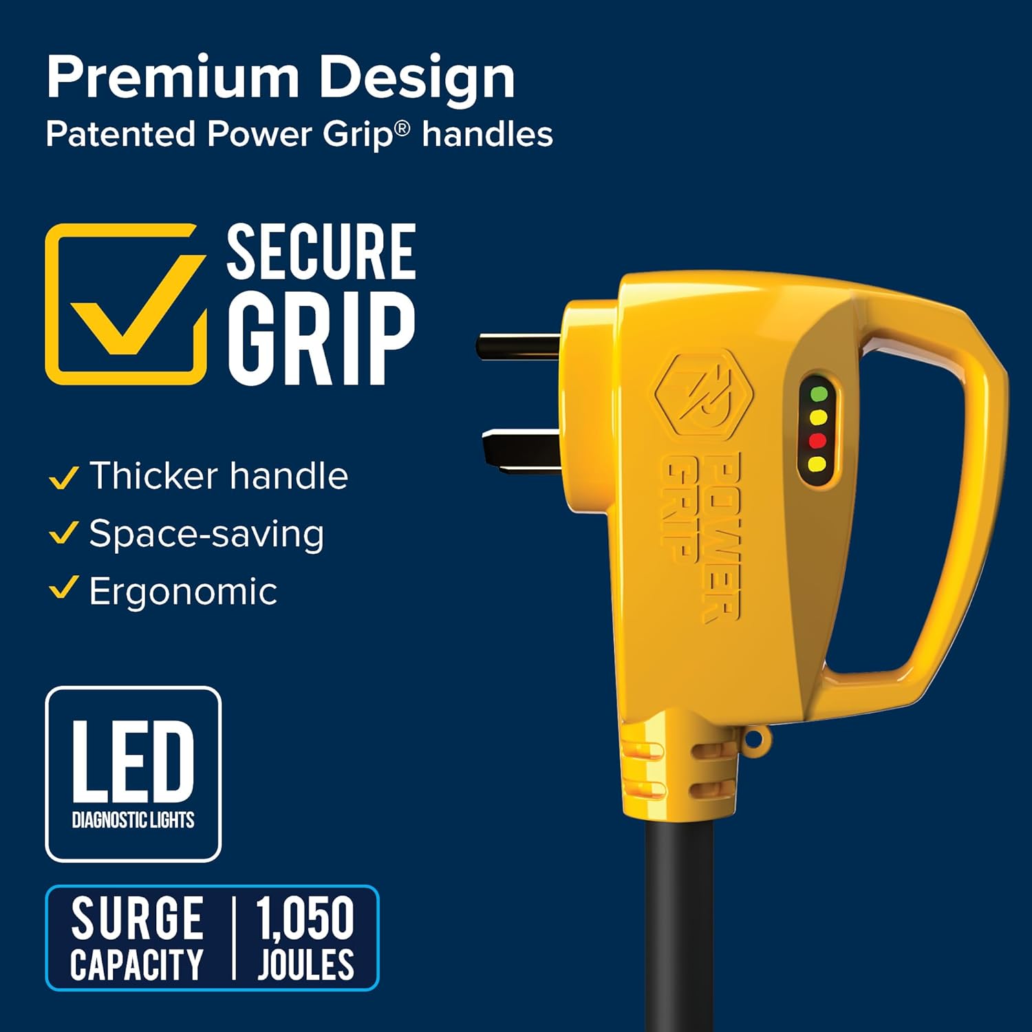 Camco Power Grip RV 12" 30-Amp Circuit Analyzer Dogbone - Features Integrated Surge Protection & Fault Indication, 12"