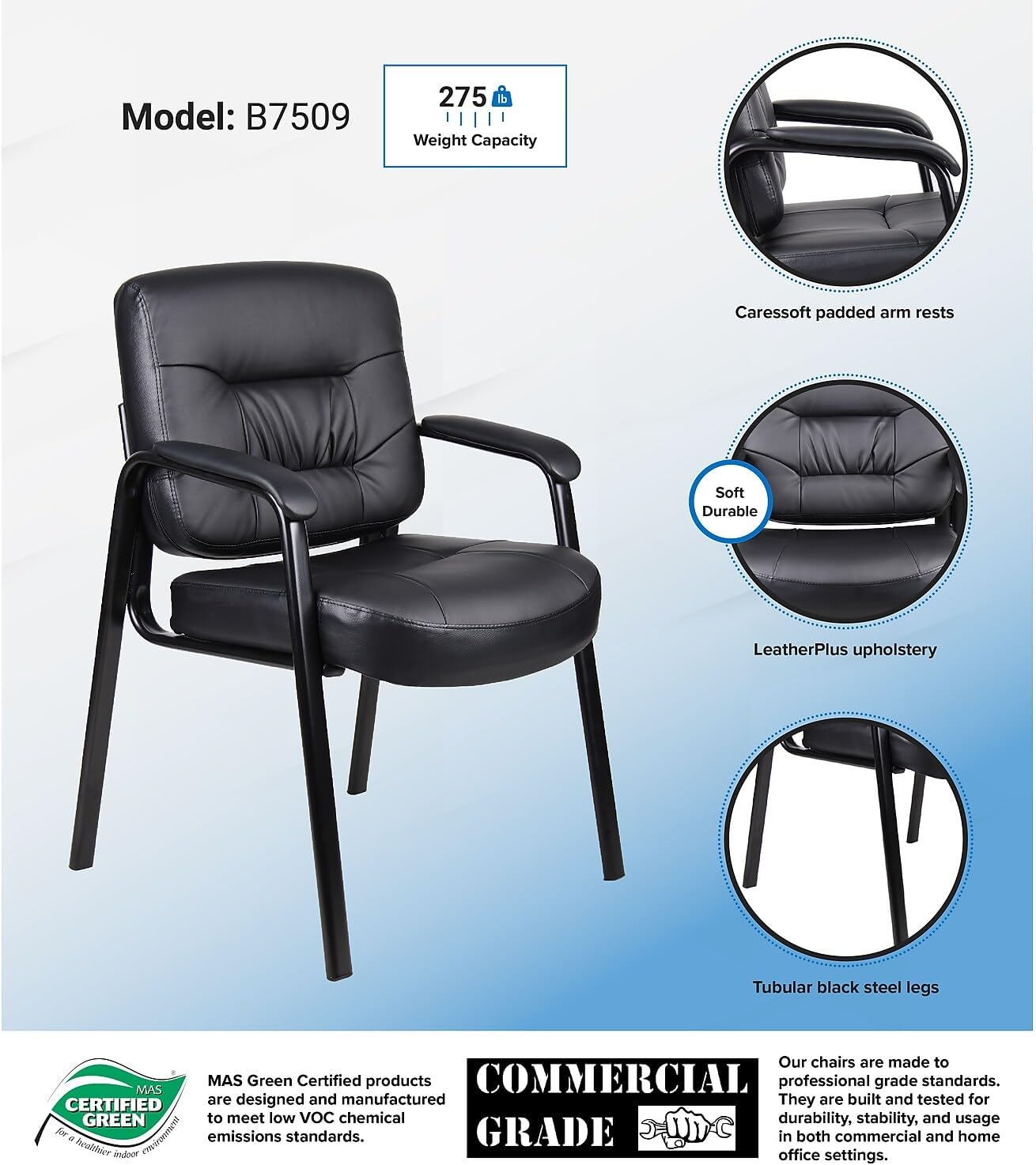 Boss Office Products Executive Mid Back LeatherPlus Guest Chair in Black