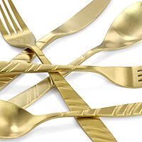 MegaChef La Vague 20 Piece Flatware Utensil Set, Stainless Steel Silverware Metal Service for 4 in Matte Gold