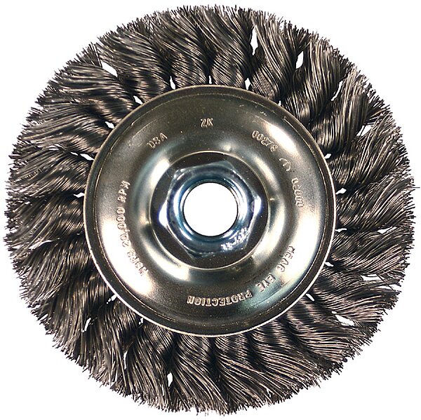 Pferd 81657 Single Row Power Knot Wire Wheel Brush with Standard Twist and Standard Flag, Round Hole, Carbon Steel Bristles