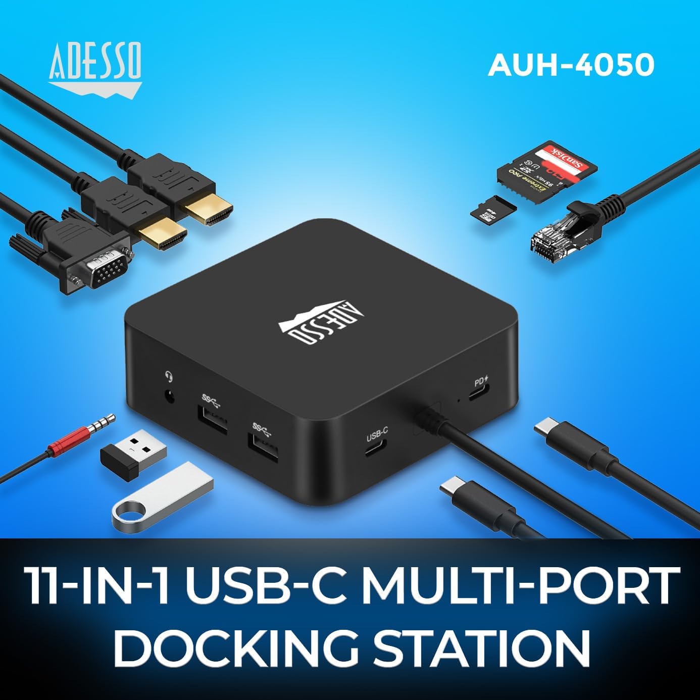 USB C Docking Station Multiport Adapter Type C Hub 2 HDMI Support 4K, VGA, RJ45 Ethernet Port, 65W PD Charging, 2*USB