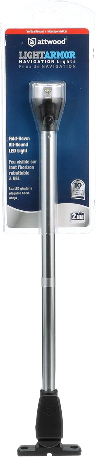 Attwood 5551-PA20-7 All-Round LED Fold Down Navigation Light Black Base, 20-Inch