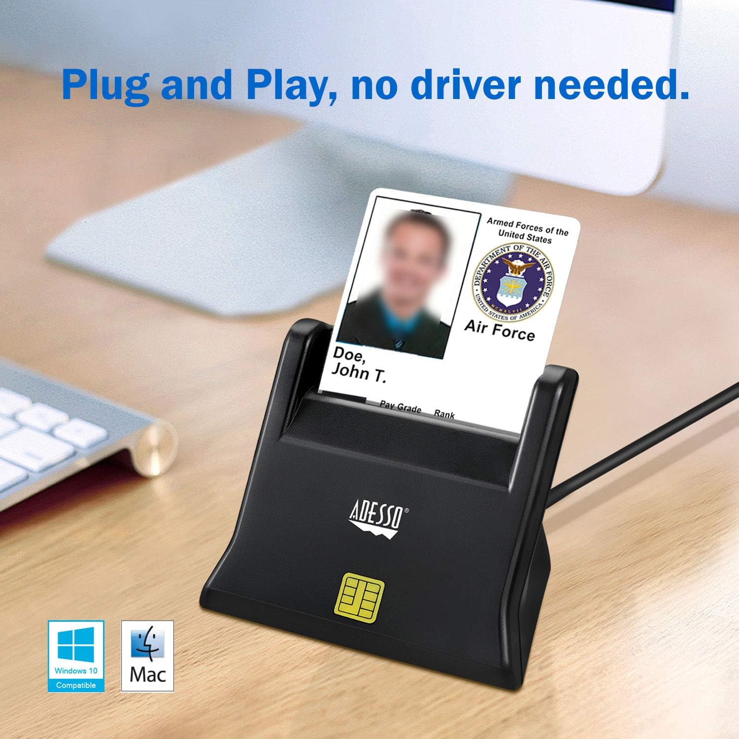SCR-300 Desktop Smart ID Credit Card Reader CAC Card Reader Military, DOD USB Common Access CAC, Compatible with Windows