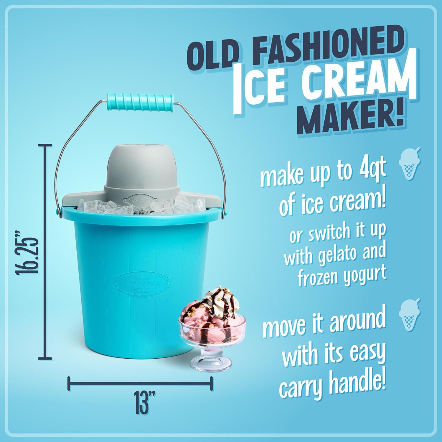NOSTALGIA 4-Quart Electric Ice Cream Maker - Old Fashioned Design