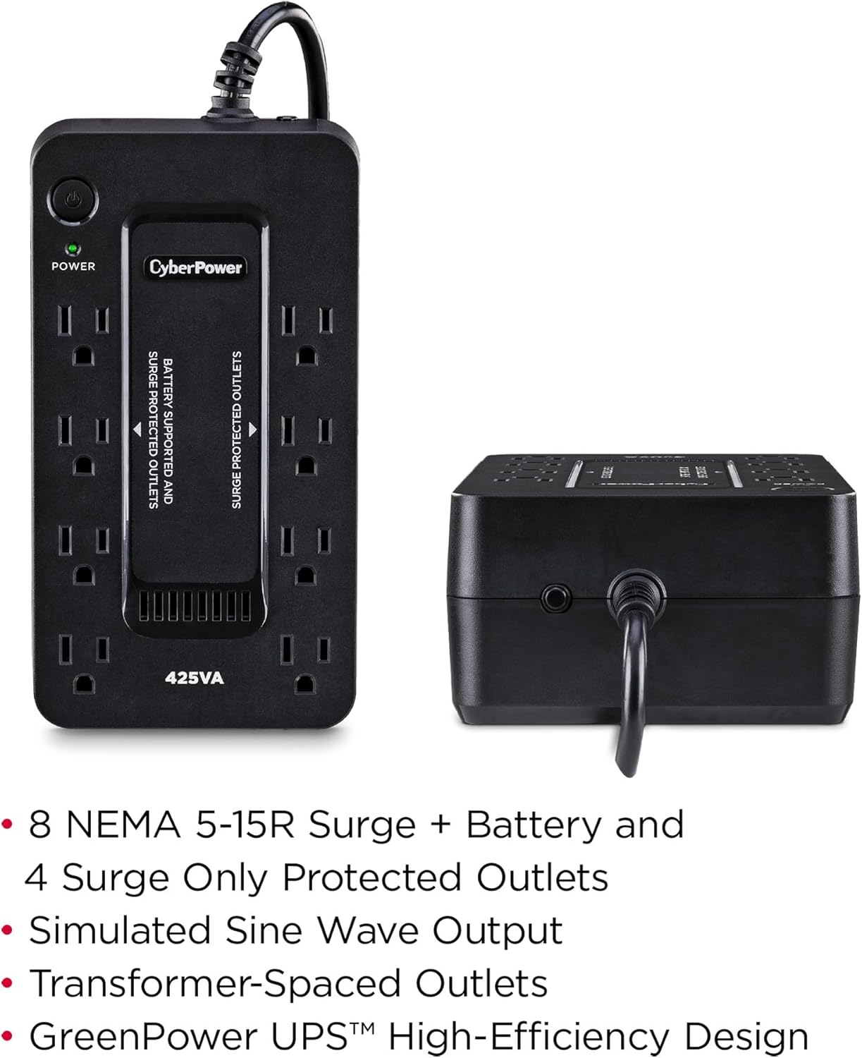 CyberPower ST425 Standby UPS Systems - 425VA/260W, 120 VAC, NEMA 5-15P, Compact, 8 Outlets, $75000 CEG, 3YR Warranty