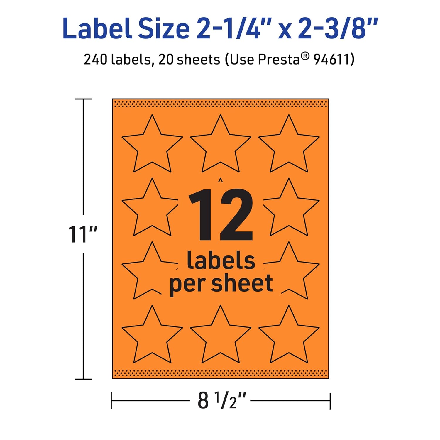 AVERY Printable Star Labels with Sure Feed Technology - Bright Orange