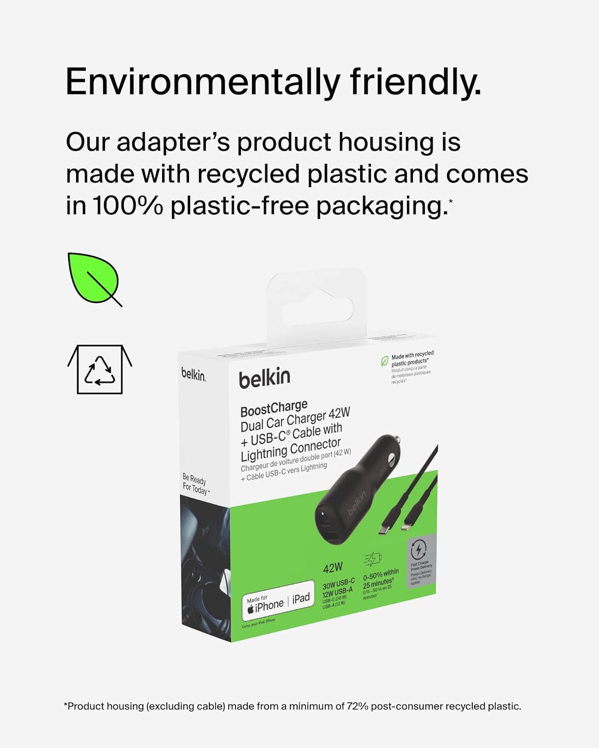 Belkin BoostCharge Dual Car Charger 42W (30W USB-C PD 3.1 + 12W USB-A)