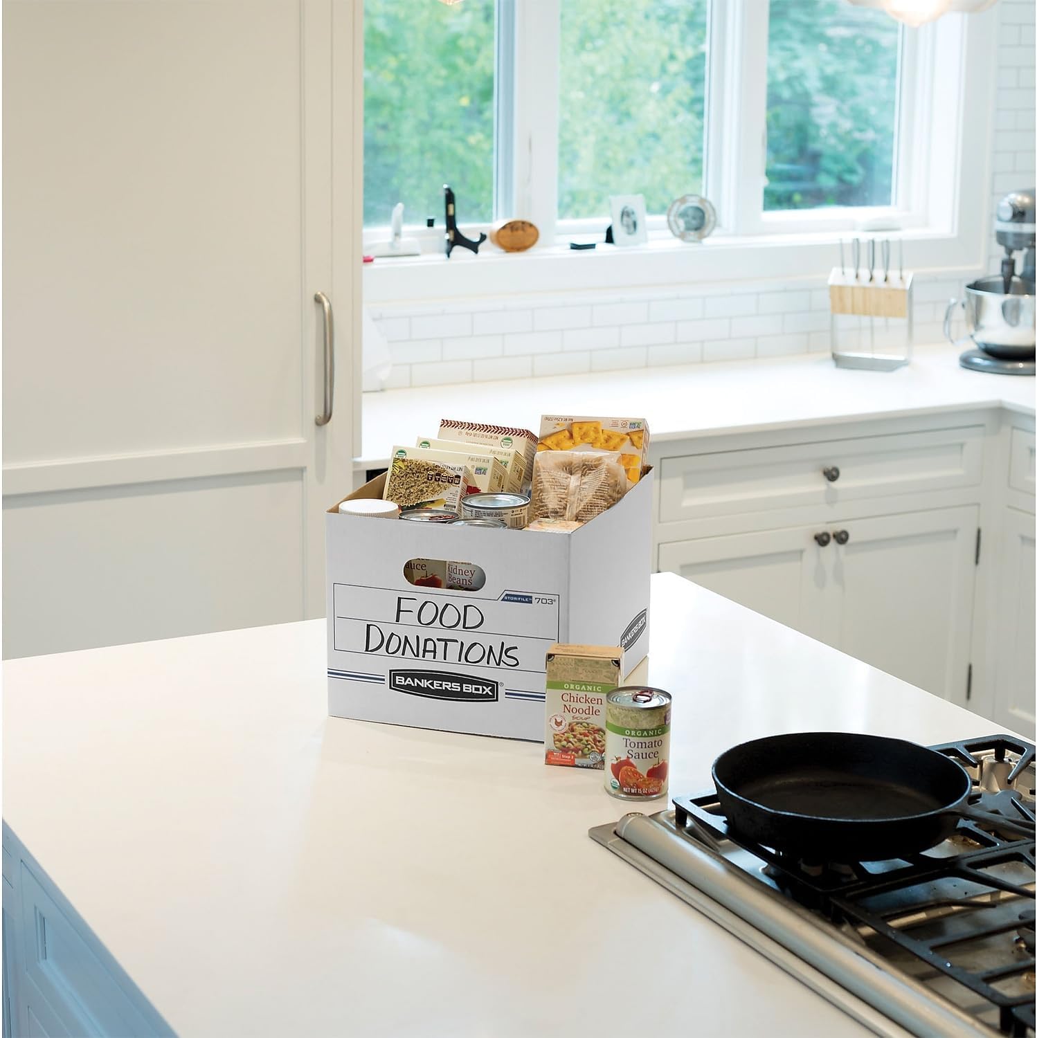 Bankers Box Stor/File Standard-Duty Storage Boxes, Letter/Legal Size, 10 x 12in x 15in, White/Blue, Pack Of 10 - 0070314