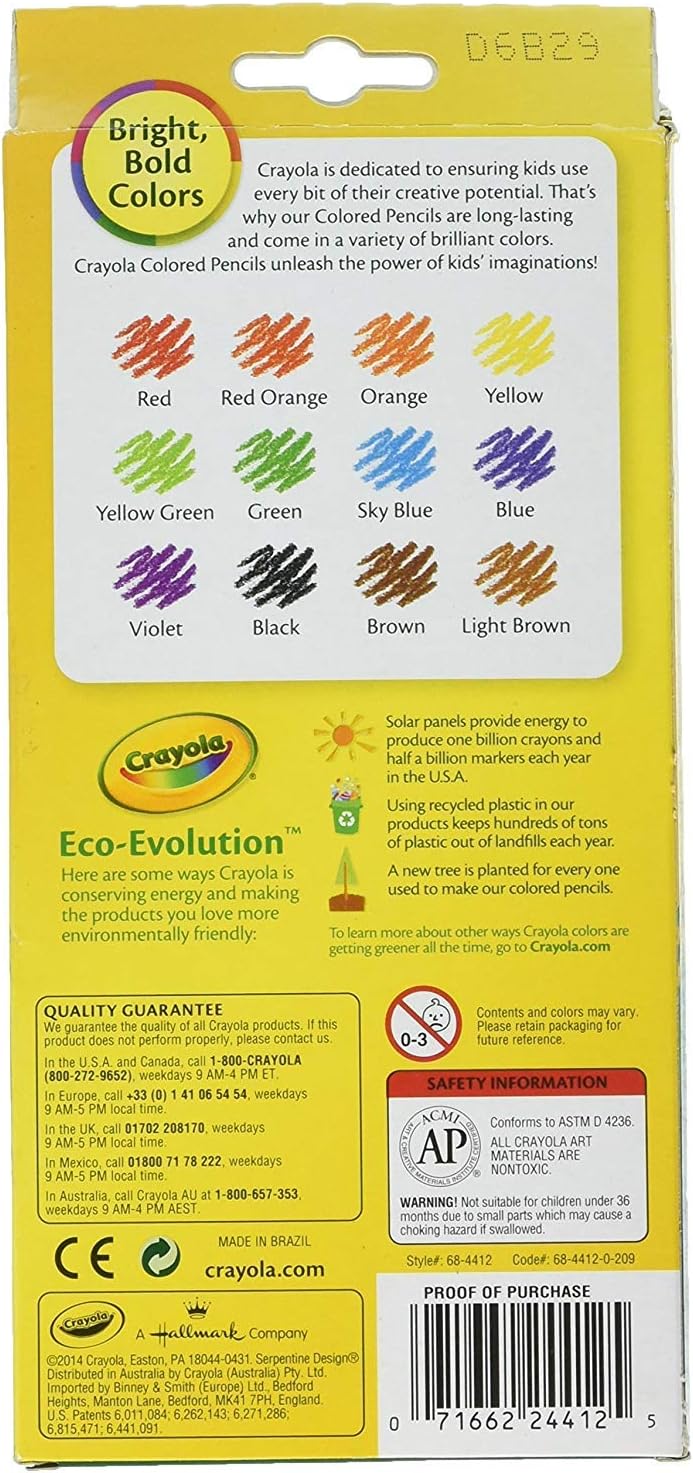 Crayola Erasable Colored Pencils, 12 Non-Toxic, Pre-Sharpened, Kids 4 & Up, Colors may vary