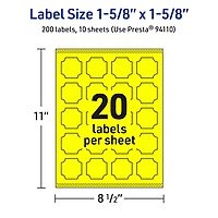 Avery Printable Square Scalloped Labels, Sure Feed Technology, 1-5/8" x 1-5/8", Neon Yellow, Print-to-the-Edge