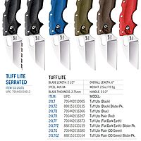 Cold Steel Tuff Lite 2.5" AUS8A Sheepsfoot Razor-Sharp Plain Blade 3.5" Griv-Ex FDE Handle Pocket Folding Knife, Blister Pack
