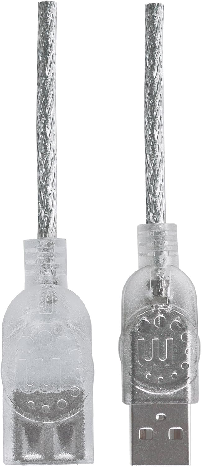 MANHATTAN 6-Feet Hi-Speed USB Device Cable A Male/A Female, Translucent Silver (336314)