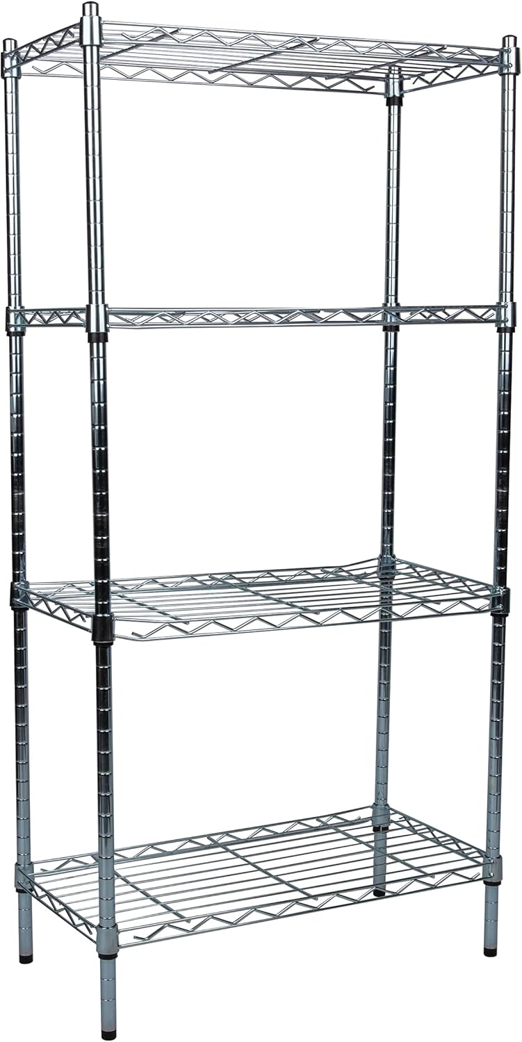 MIND READER 4-Tier Adjustable Metal Storage Shelf, Chrome