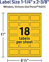 Avery Rectangle Labels, Bright Yellow, 1-1/4" x 2-3/8"