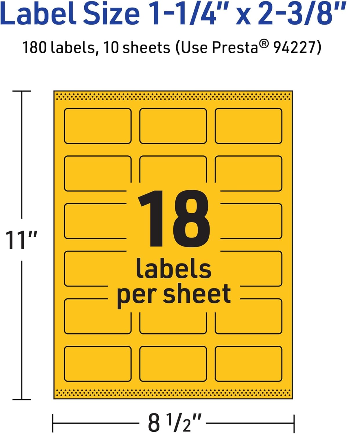Avery Rectangle Labels, Bright Yellow, 1-1/4" x 2-3/8"