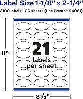 Avery Glossy Clear Oval Scalloped Labels, Sure Feed Technology, 1-1/8" x 2-1/4", Print-to-The-Edge, Laser/Inkjet Printable