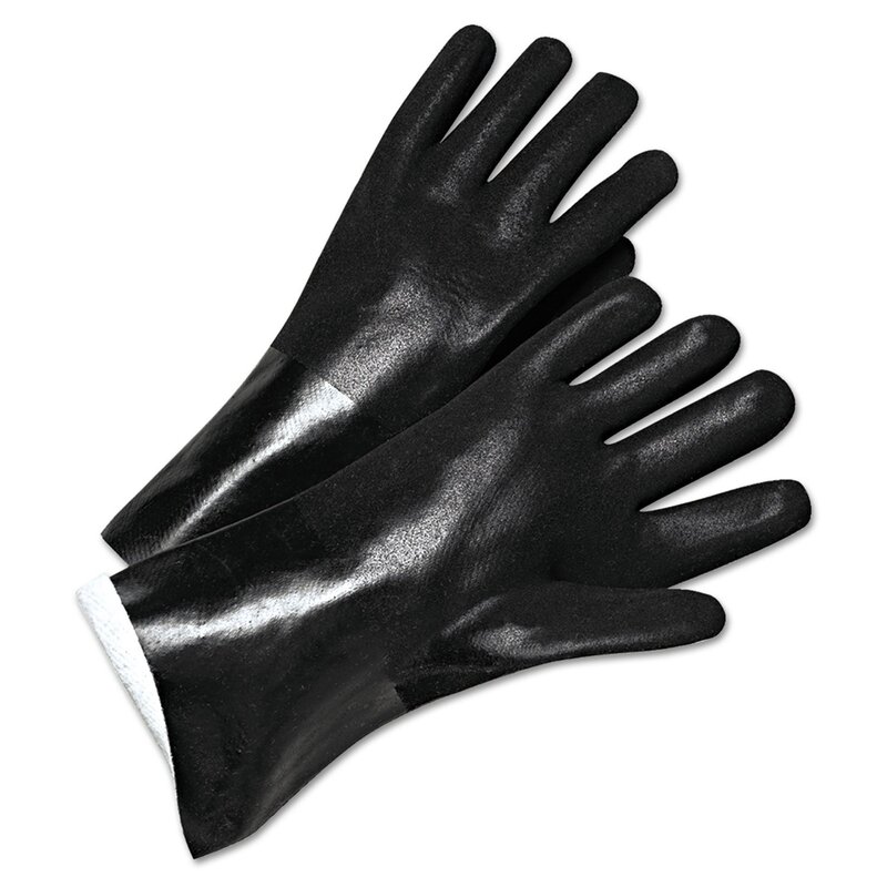 PVC Coated Gloves - 2434 14" black pvc finish jersey lined [Set of 12]