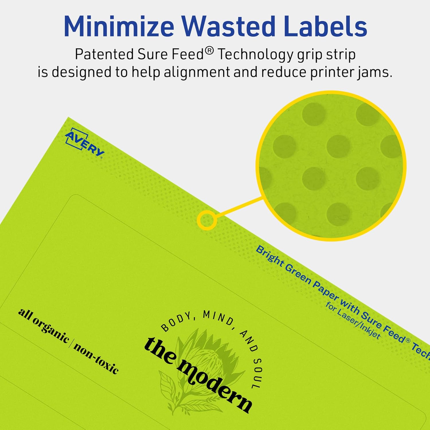 Avery Printable Rectangle Labels, Sure Feed Technology, 2-1/2" x 7", Bright Green Labels, Print-to-The-Edge
