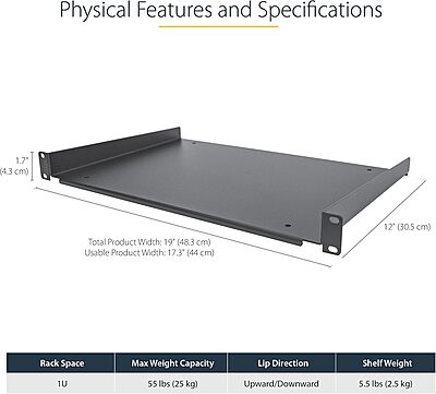 StarTech.com Universal Server Rack Shelf - Fixed Cantilever Tray for 19in Racks
