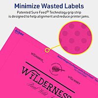 Avery Printable Rectangle Labels, Sure Feed Technology, 5\" x 7\", Neon Magenta