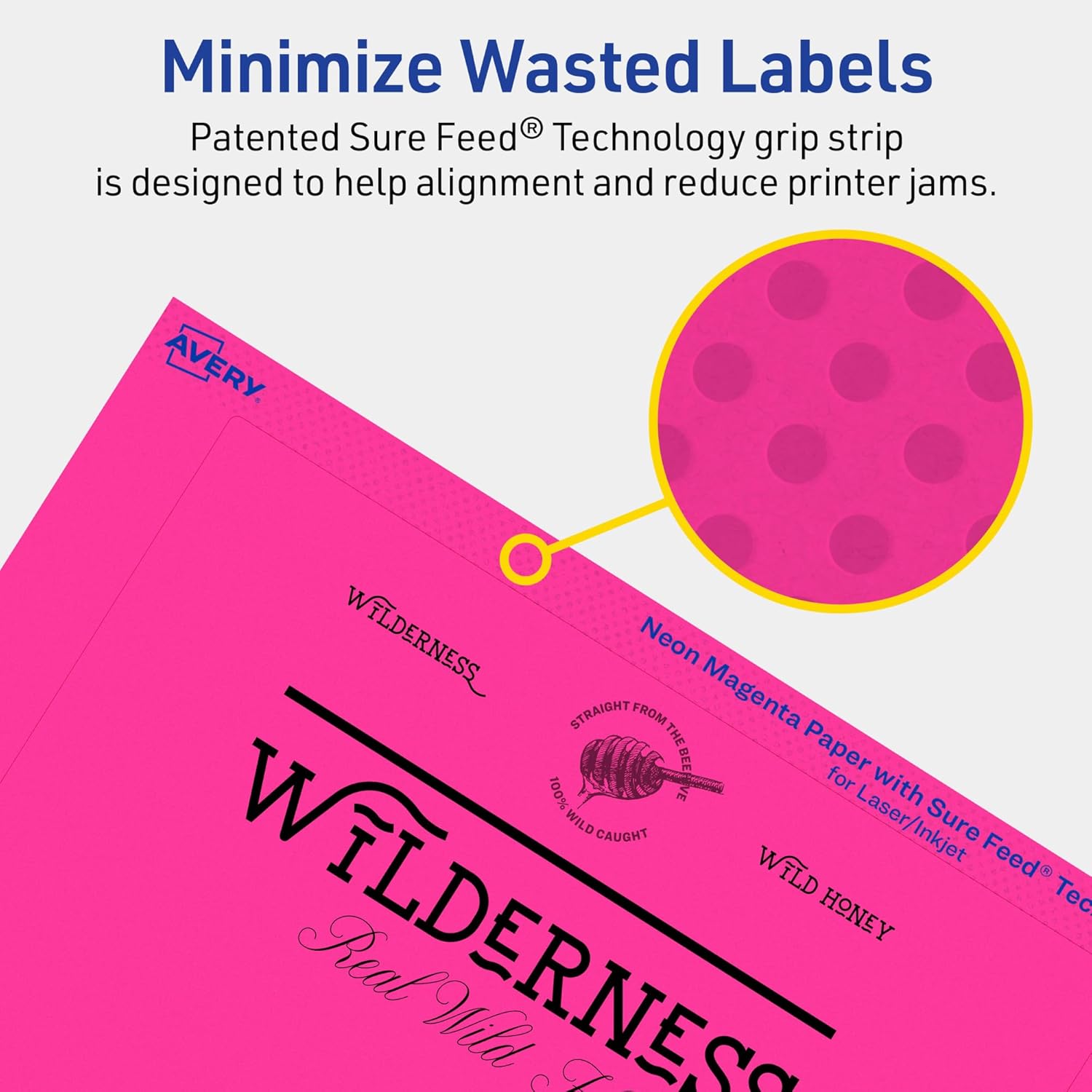 Avery Printable Rectangle Labels, Sure Feed Technology, 5\" x 7\", Neon Magenta