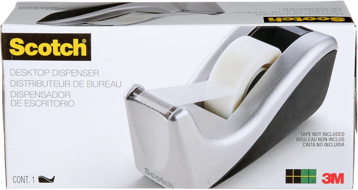 Scotch Desktop Tape Dispenser, Silvertech Two-Tone (C60-ST) 1 Count (Pack of 1)