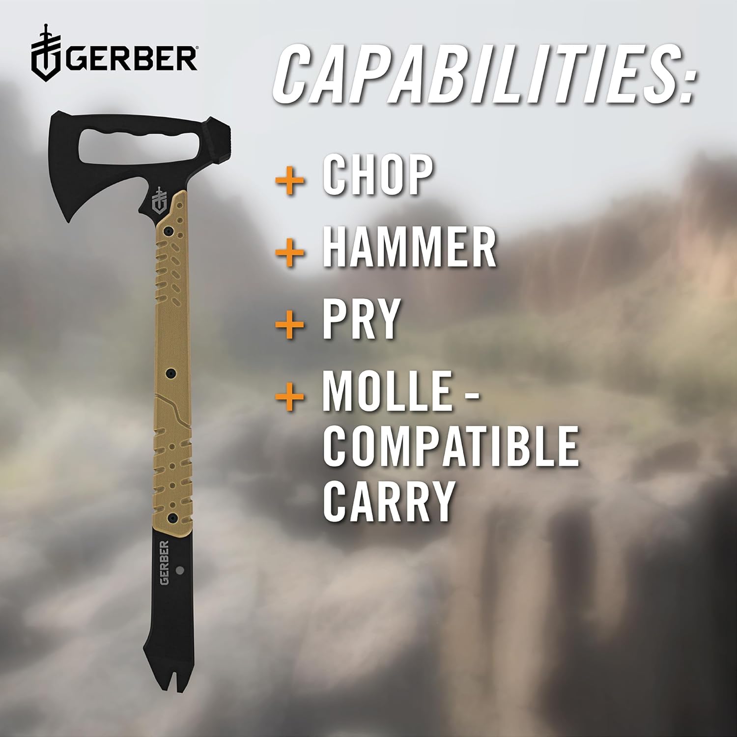 Gerber Gear Downrange Tactical Tomahawk Survival Multitool, Made in USA Camping Axe with Hammer Head and Steel Pry Bar