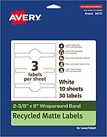 Avery EcoFriendly Recycled Wraparound Band Labels, 2-3/8" x 8", Cigar Band Labels, Matte White, Permanent Adhesive, Laser/Inkjet Printable, 30 Total 30 labels