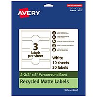 Avery EcoFriendly Recycled Wraparound Band Labels, 2-3/8" x 8", Cigar Band Labels, Matte White, Permanent Adhesive, Laser/Inkjet Printable, 30 Total 30 labels