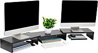 Mind Reader Dual Monitor Stand, Desktop Organizer, Laptop Riser, Office, MDF, 51.25" L x 9.25" W x 4.75" H, Black