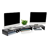 Mind Reader Dual Monitor Stand, Desktop Organizer, Laptop Riser, Office, MDF, 51.25" L x 9.25" W x 4.75" H, Black