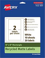 Avery EcoFriendly Matte White Recycled Rectangle Labels, 5" x 6", Permanent Adhesive, Laser/Inkjet Printable