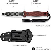 CIVIVI Perfrico Fixed Blade Knife 4.49" Single-edge 14C28N Full Tang Textured G10 Handle with Kydex Sheath, T-clip and Lanyard
