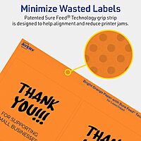 Avery Printable Square Labels, Sure Feed Technology, 4" x 4", Bright Orange