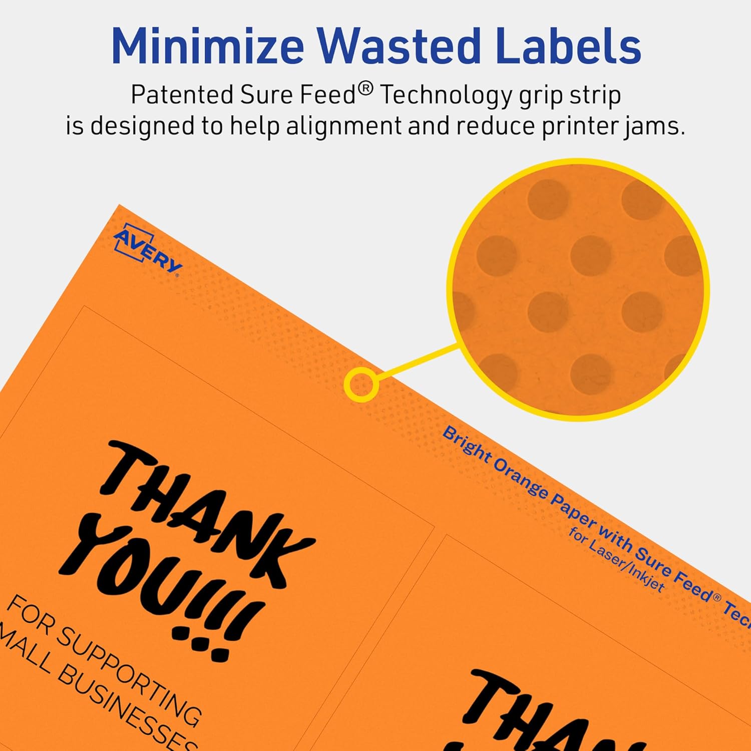 Avery Printable Square Labels, Sure Feed Technology, 4" x 4", Bright Orange