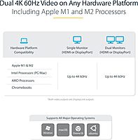 StarTech.com Universal Laptop Docking Station, Hybrid USB-C/USB-A Dock, Dual 4K DP/HDMI, 100W PD, Mac/Windows/Chrome OS, NIC