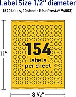 Avery Printable Round Labels, Sure Feed Technology, 1/2" Diameter, Bright Yellow, Print-to-the-Edge, Laser/Inkjet